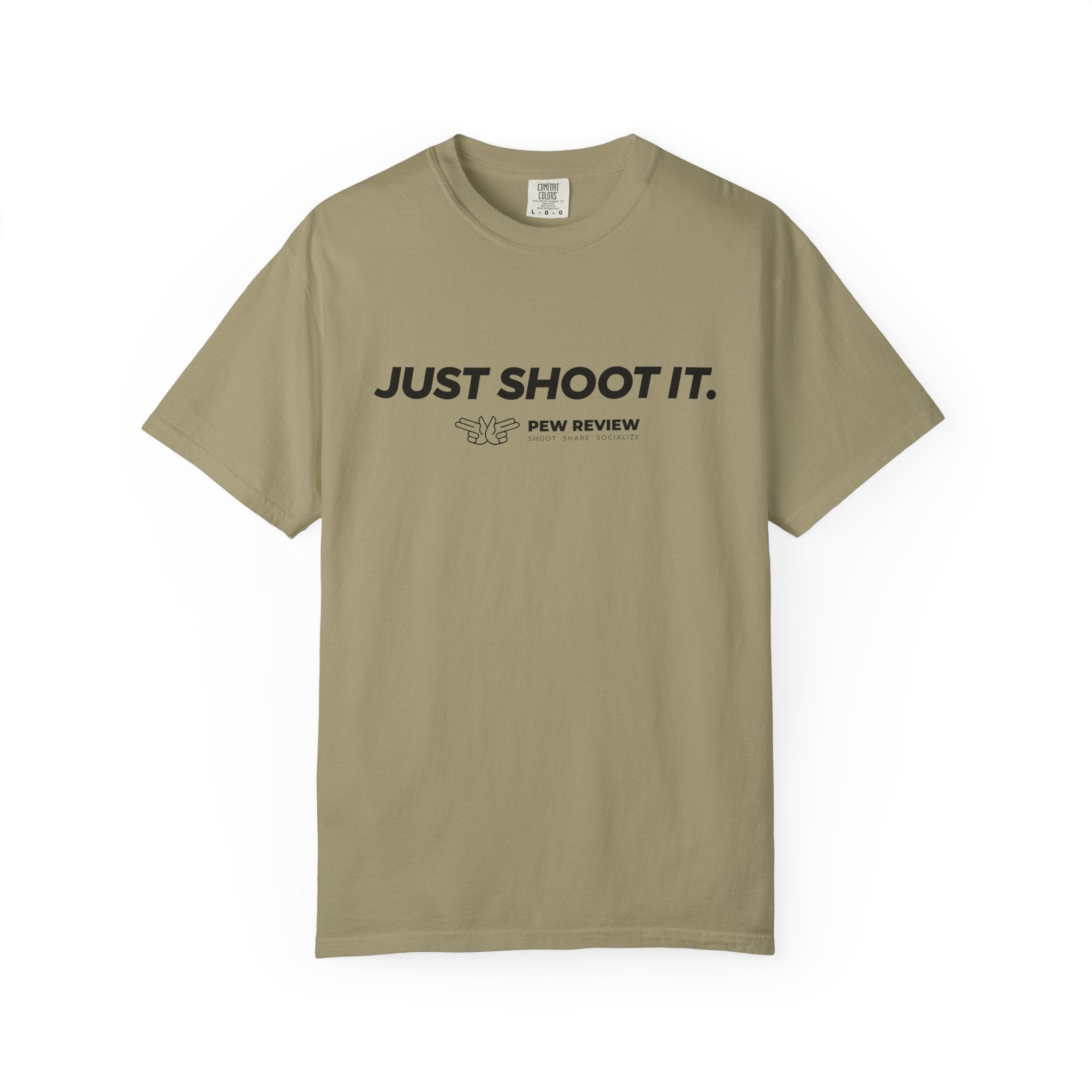 Just Shoot It target graphic T-shirt | Pew Review text print