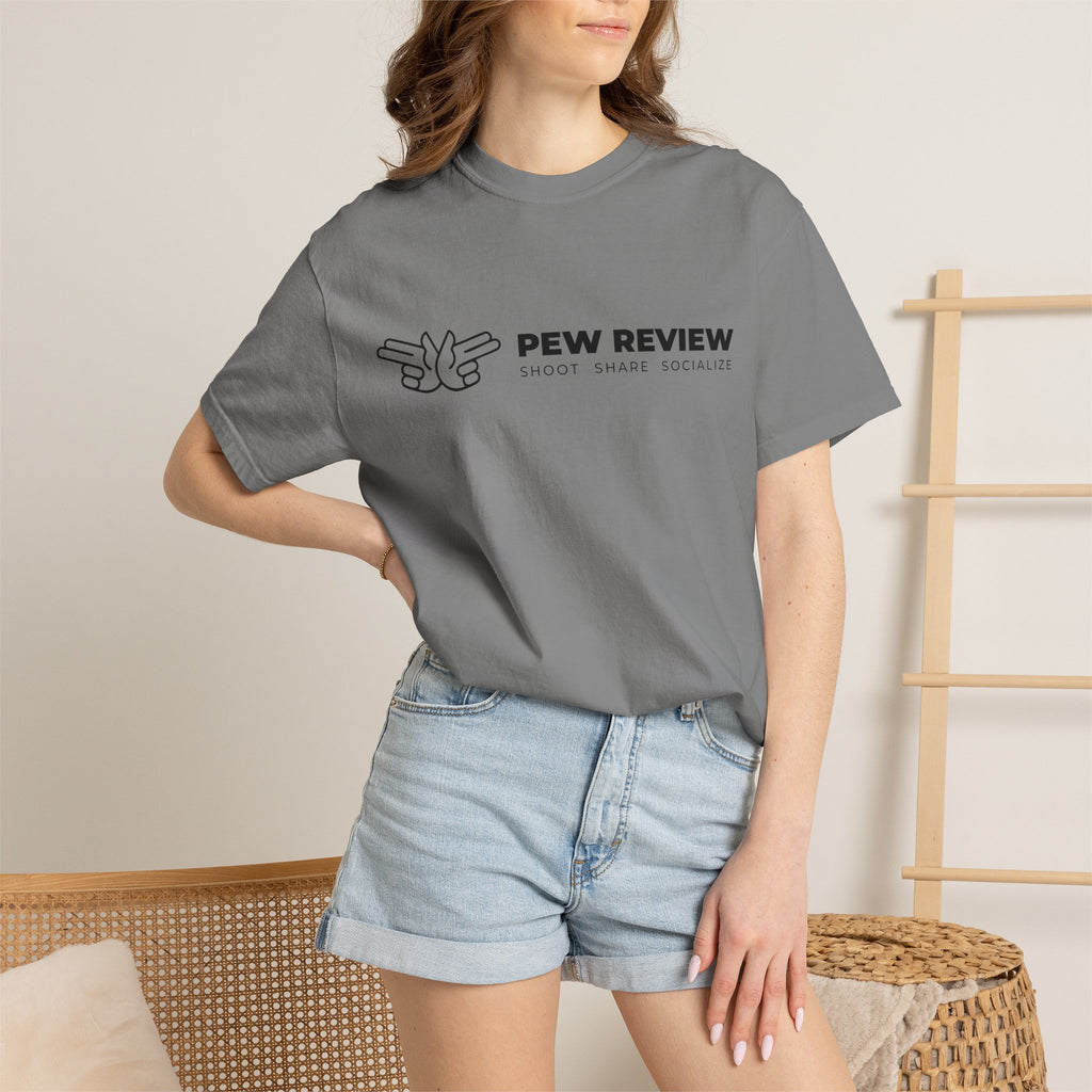 Pew Review logo tee T-Shirt | finger guns outline design