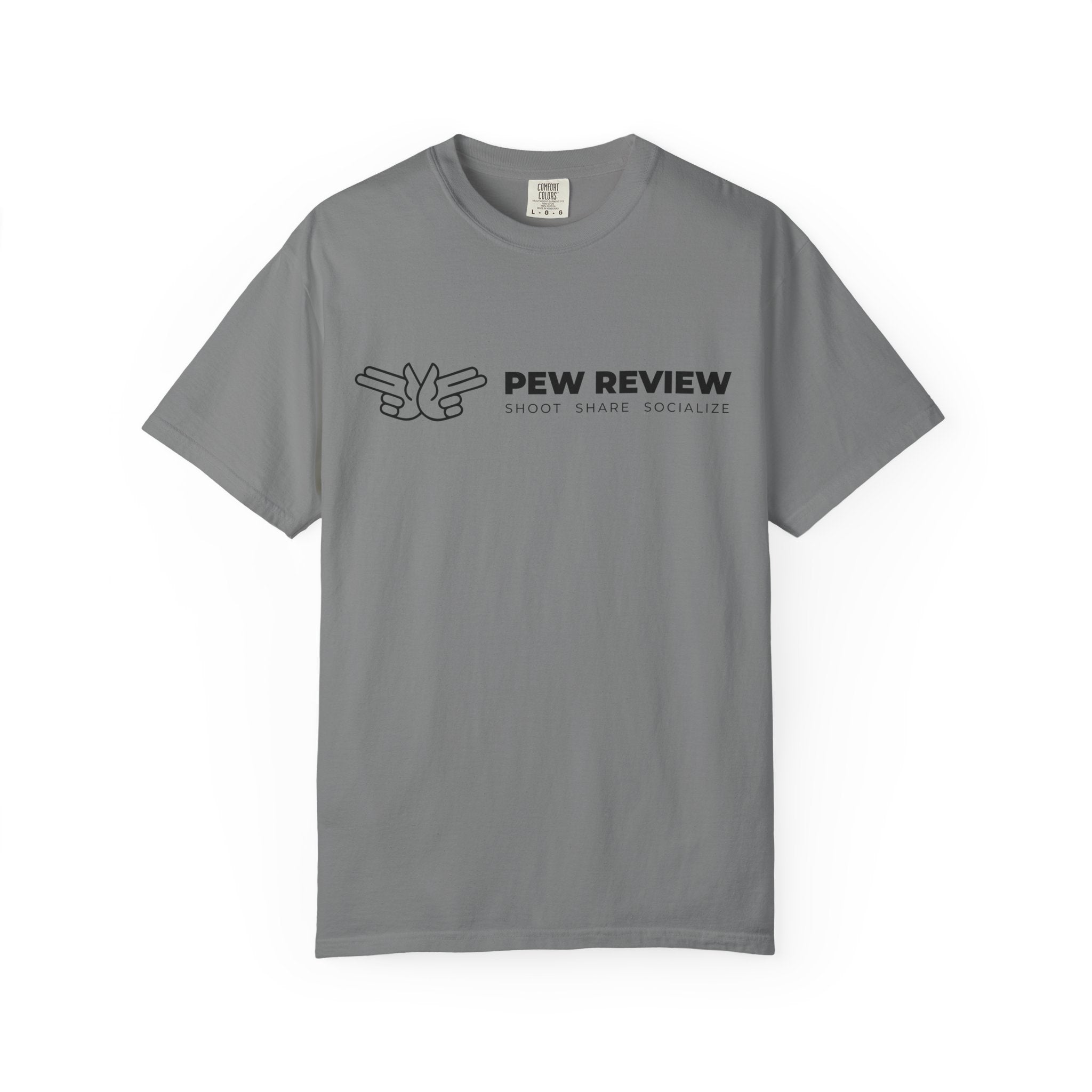 Pew Review logo tee T-Shirt | finger guns outline design