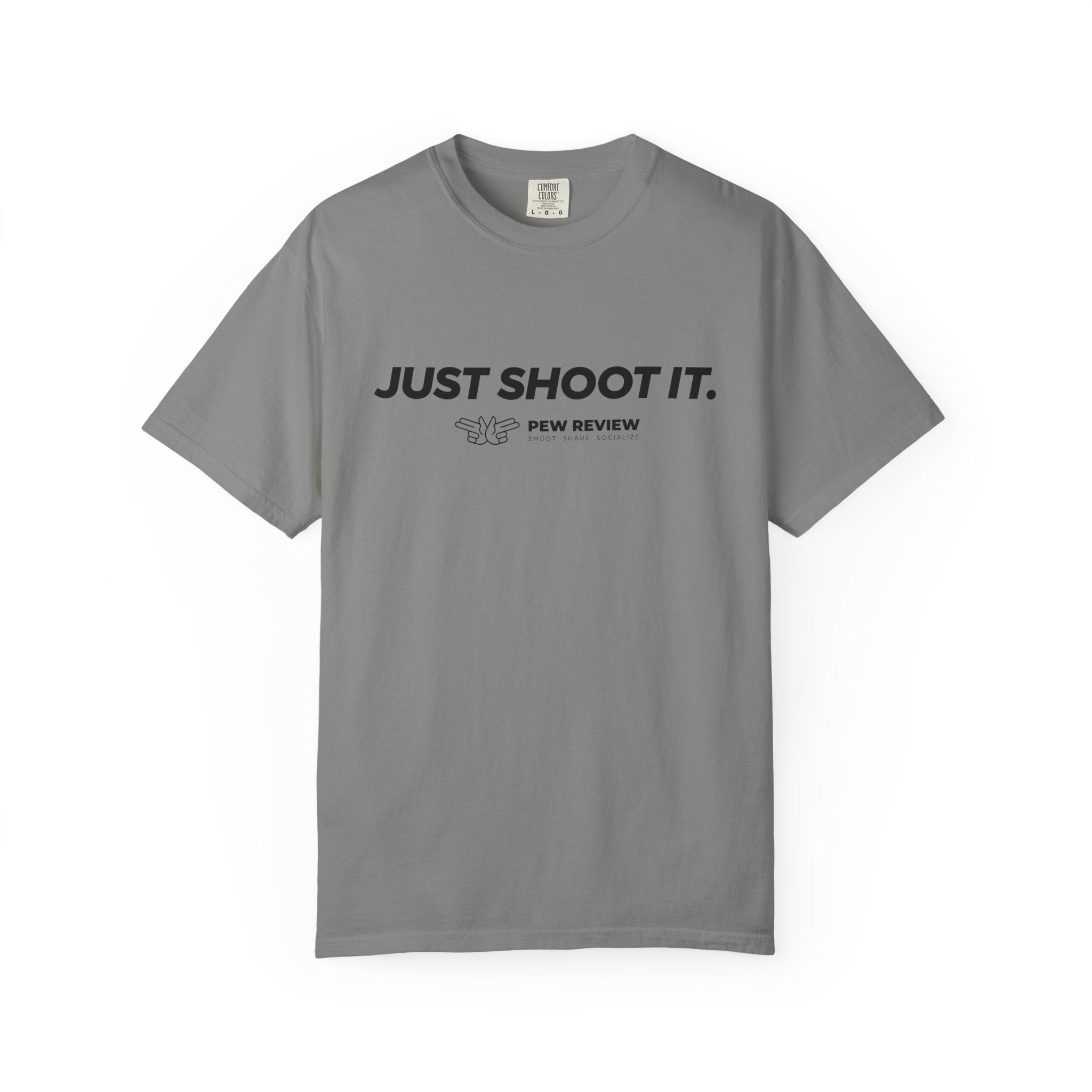 Just Shoot It target graphic T-shirt | Pew Review text print