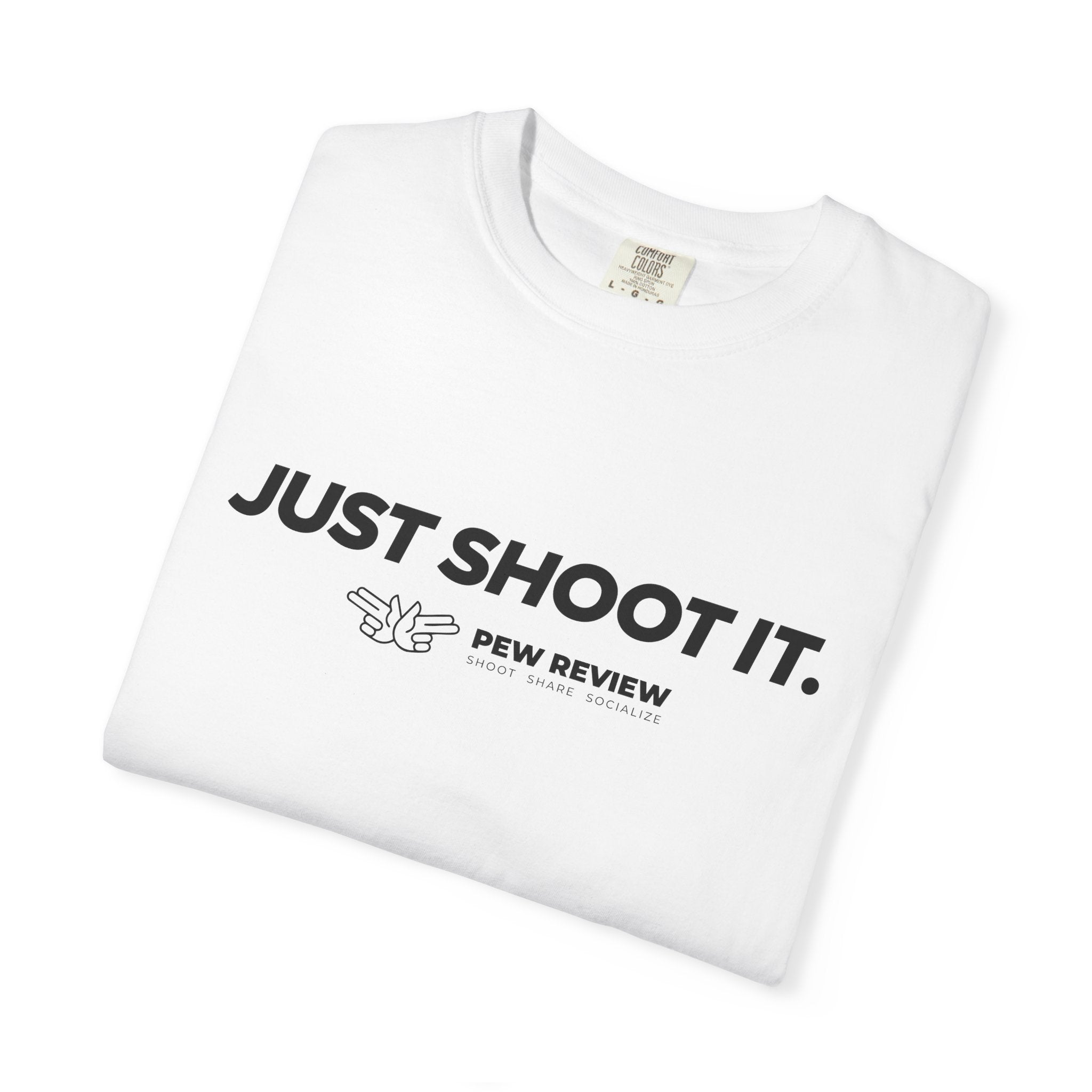 Just Shoot It target graphic T-shirt | Pew Review text print