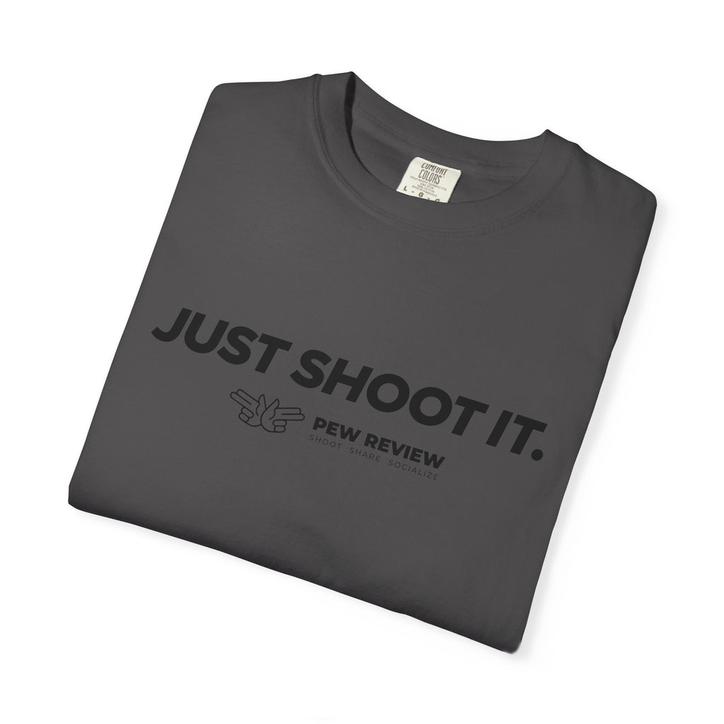 Just Shoot It target graphic T-shirt | Pew Review text print