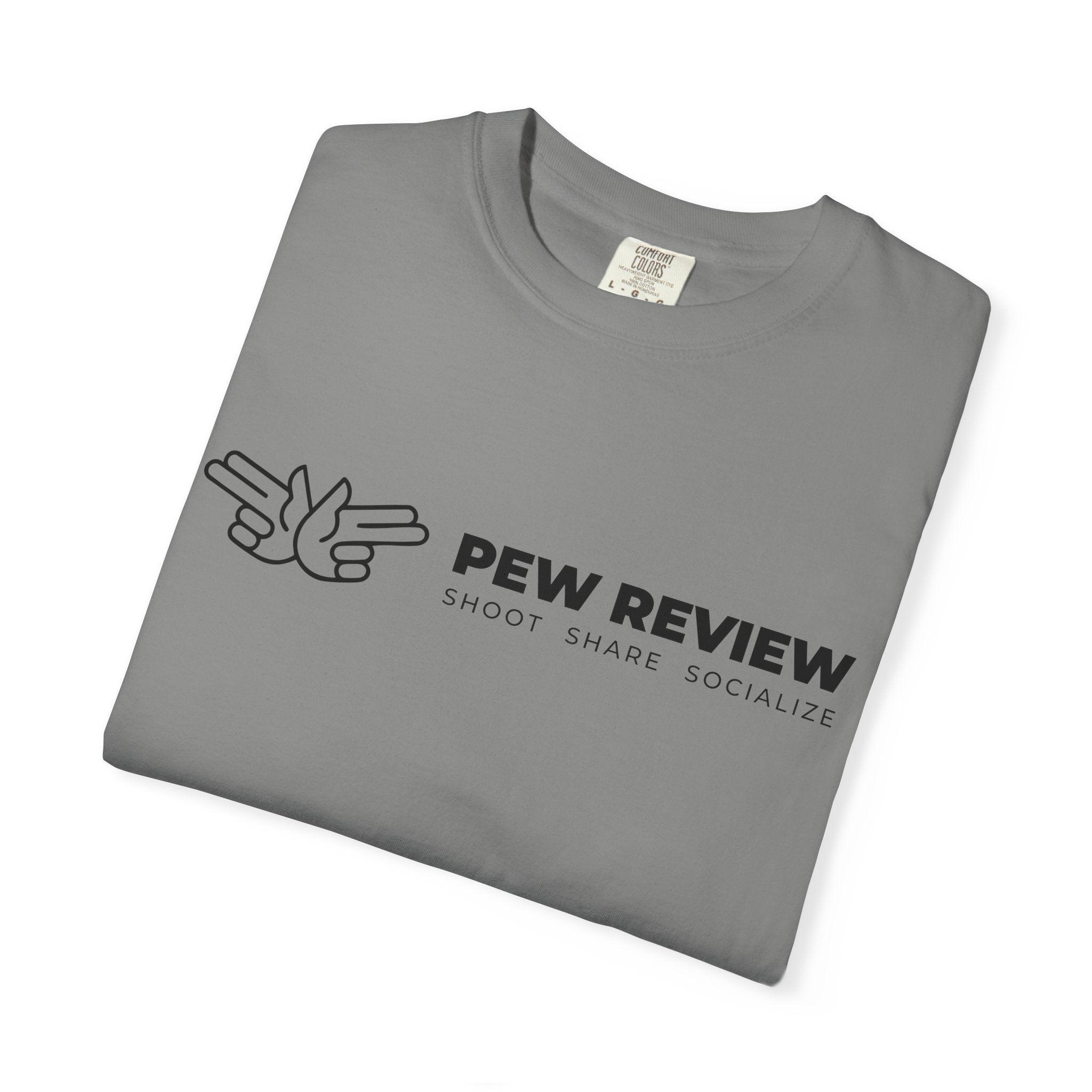 Pew Review logo tee T-Shirt | finger guns outline design
