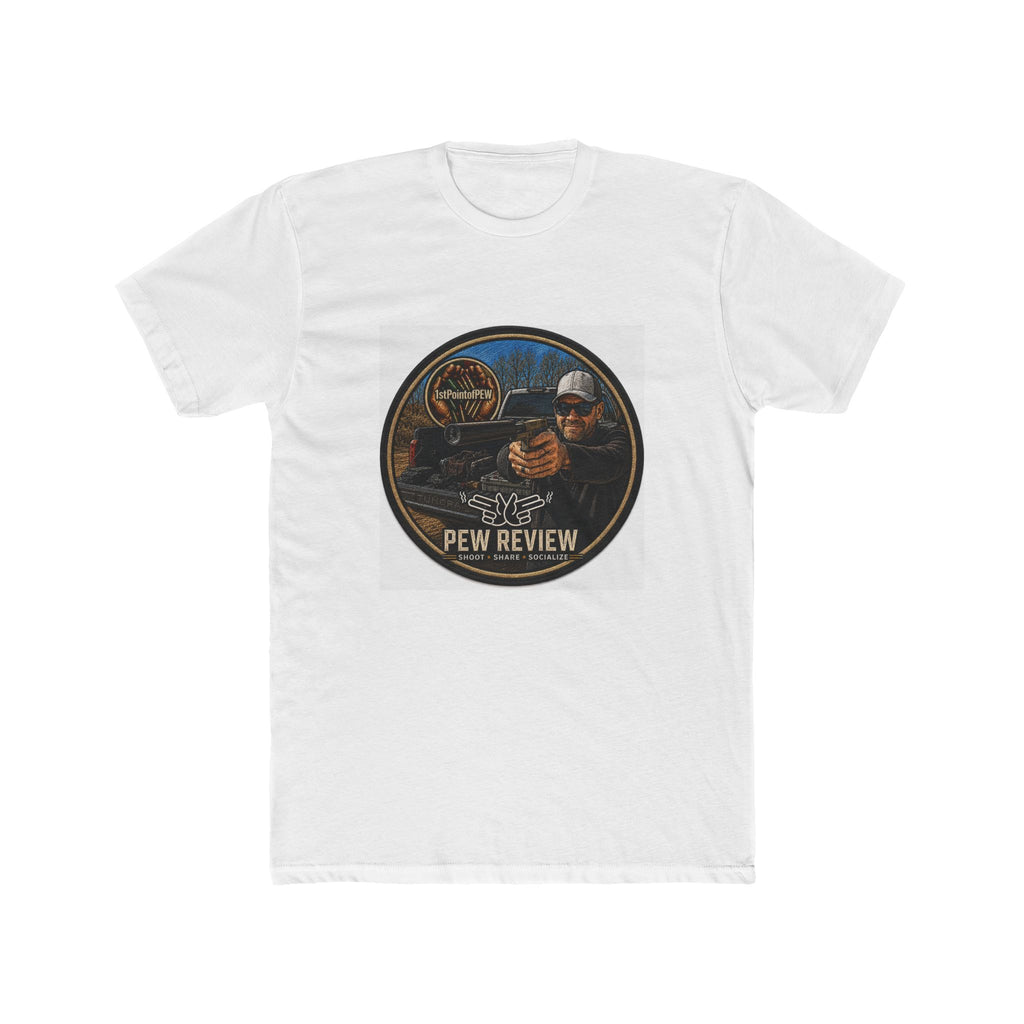 Pew Review Graphic Tee — Vintage Shooter Logo T-Shirt