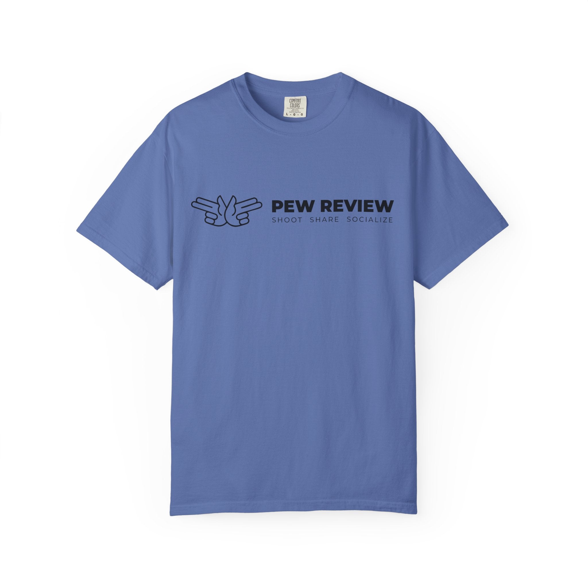 Pew Review logo tee T-Shirt | finger guns outline design