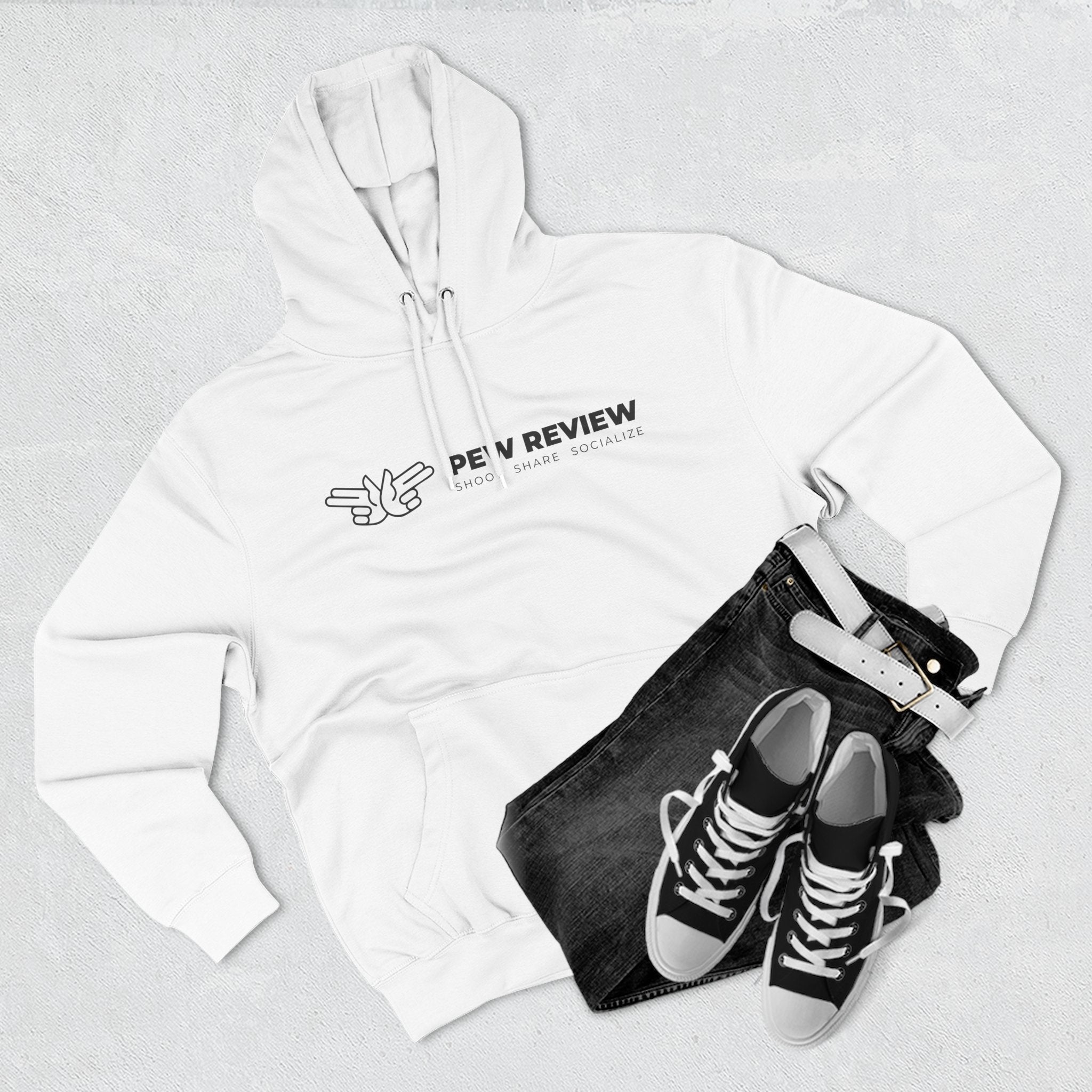 Peace Hand Gesture Hoodie | Minimal Line Art, FEW REVIEW Text