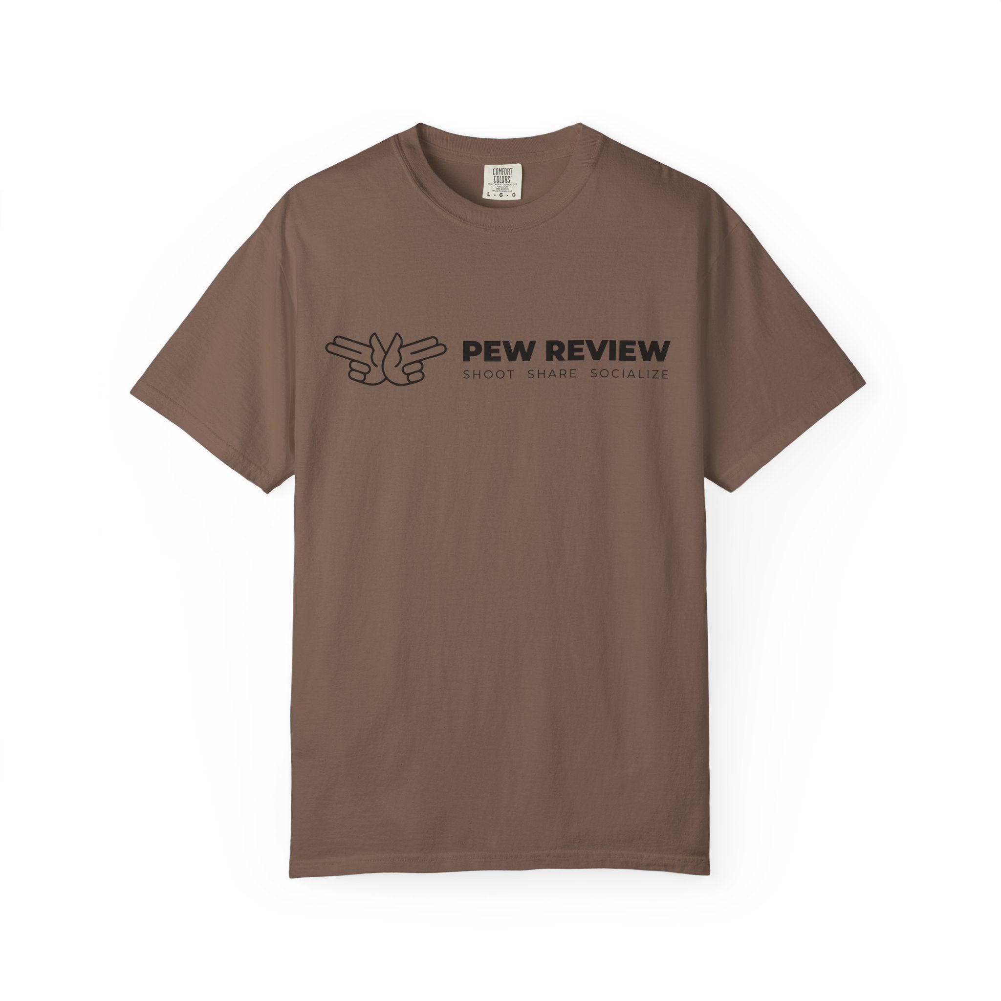 Pew Review logo tee T-Shirt | finger guns outline design