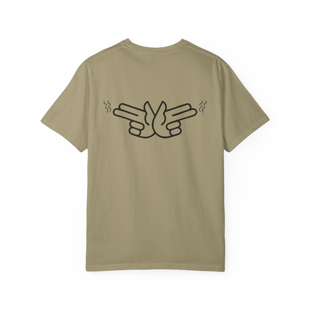 Pew Review logo tee T-Shirt | finger guns outline design