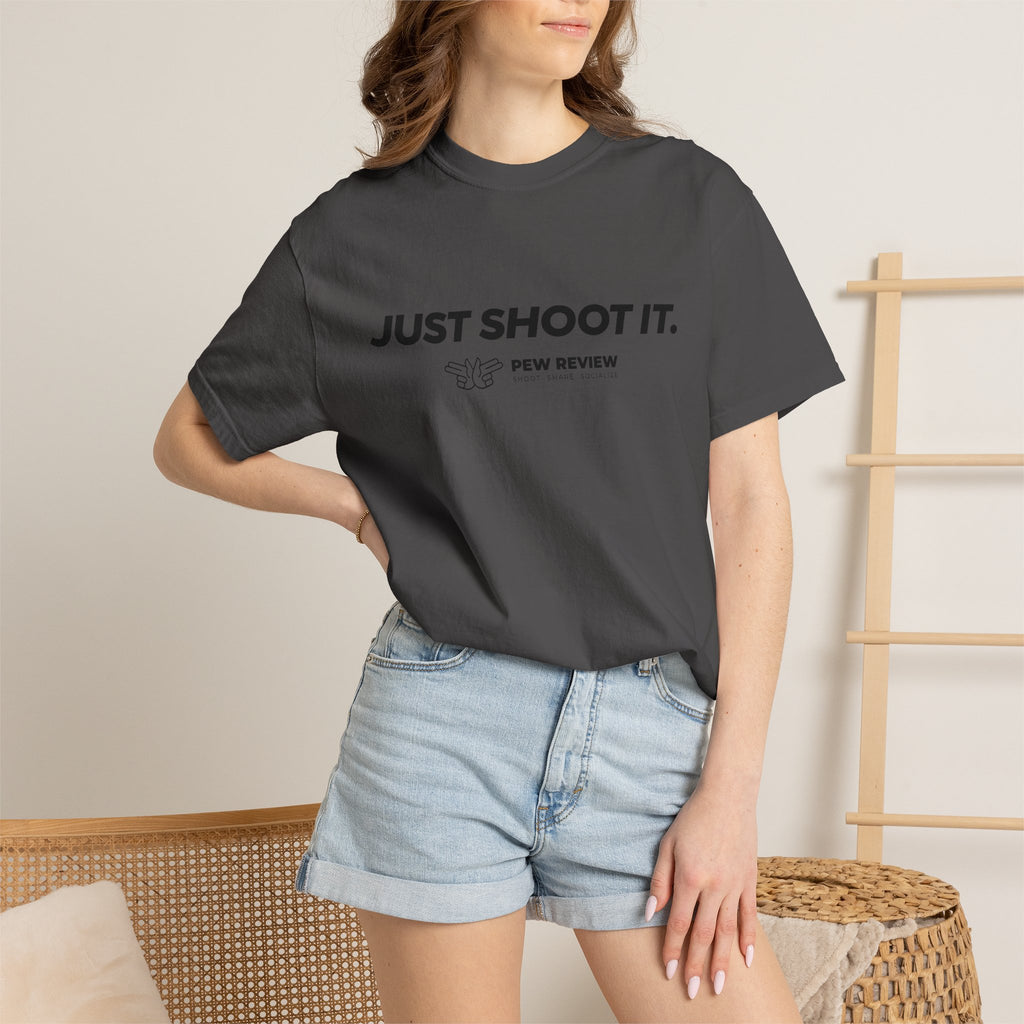Just Shoot It target graphic T-shirt | Pew Review text print