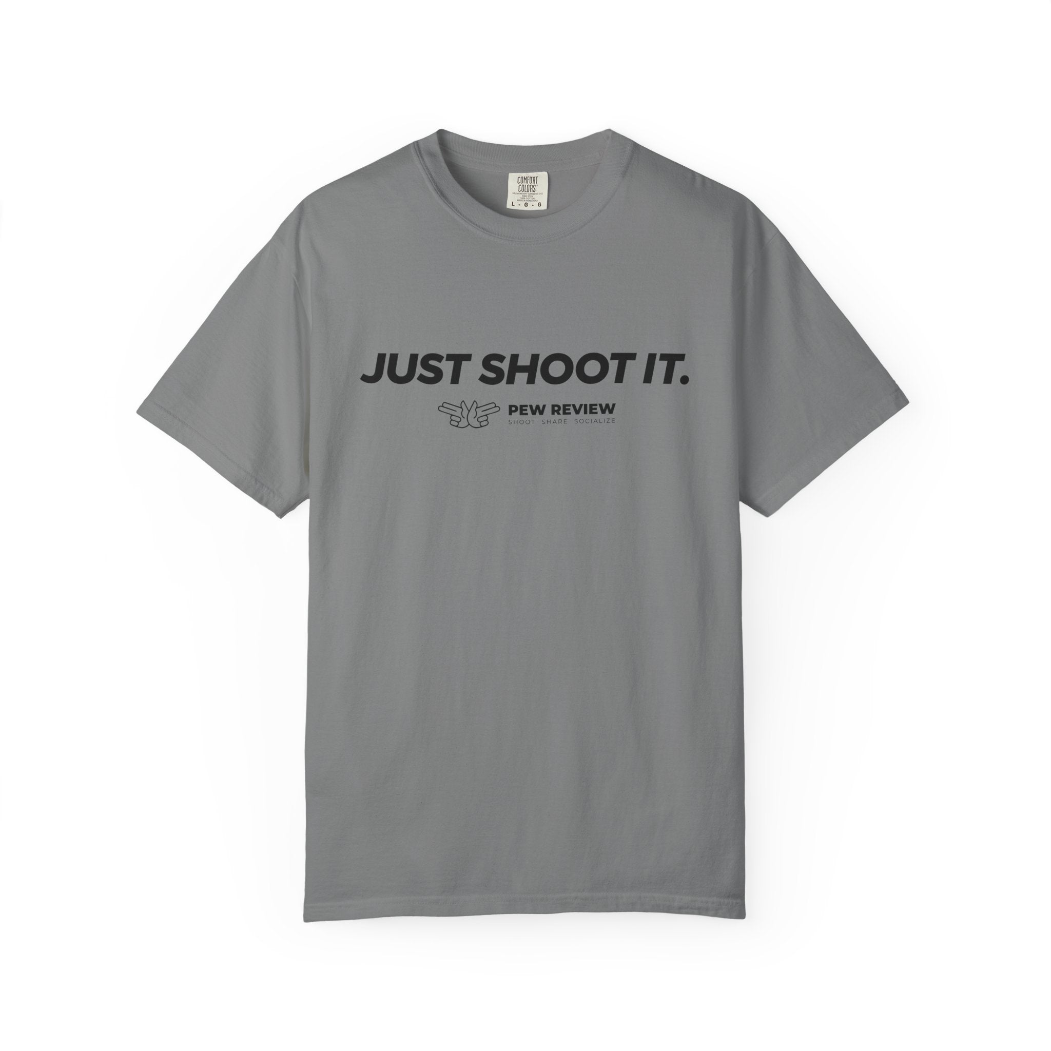 Just Shoot It target graphic T-shirt | Pew Review text print
