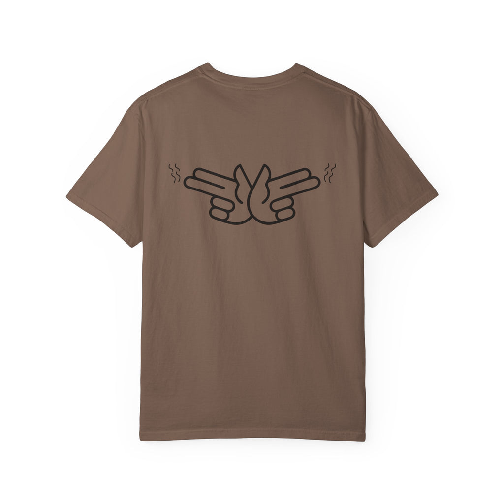 Pew Review logo tee T-Shirt | finger guns outline design