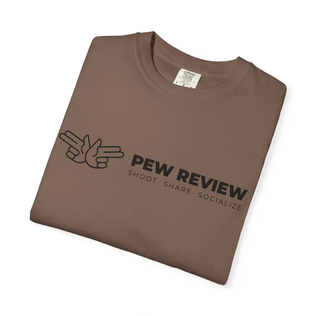 Pew Review logo tee T-Shirt | finger guns outline design