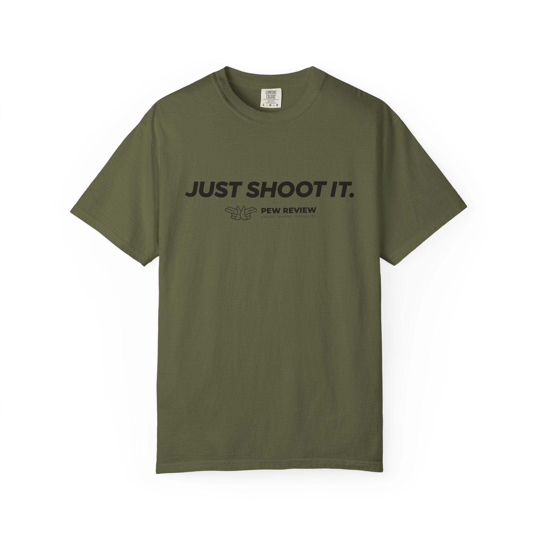 Just Shoot It target graphic T-shirt | Pew Review text print
