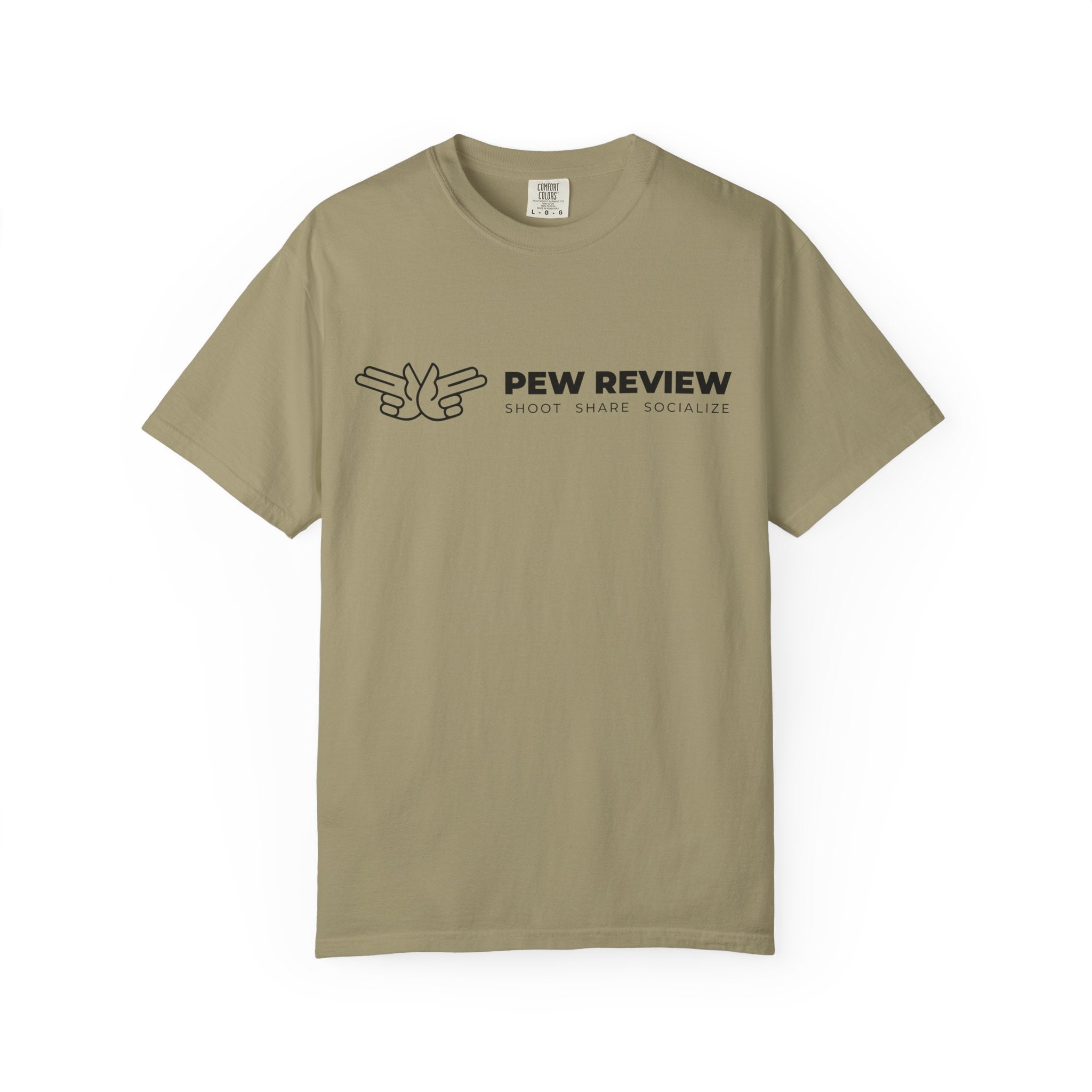 Pew Review logo tee T-Shirt | finger guns outline design
