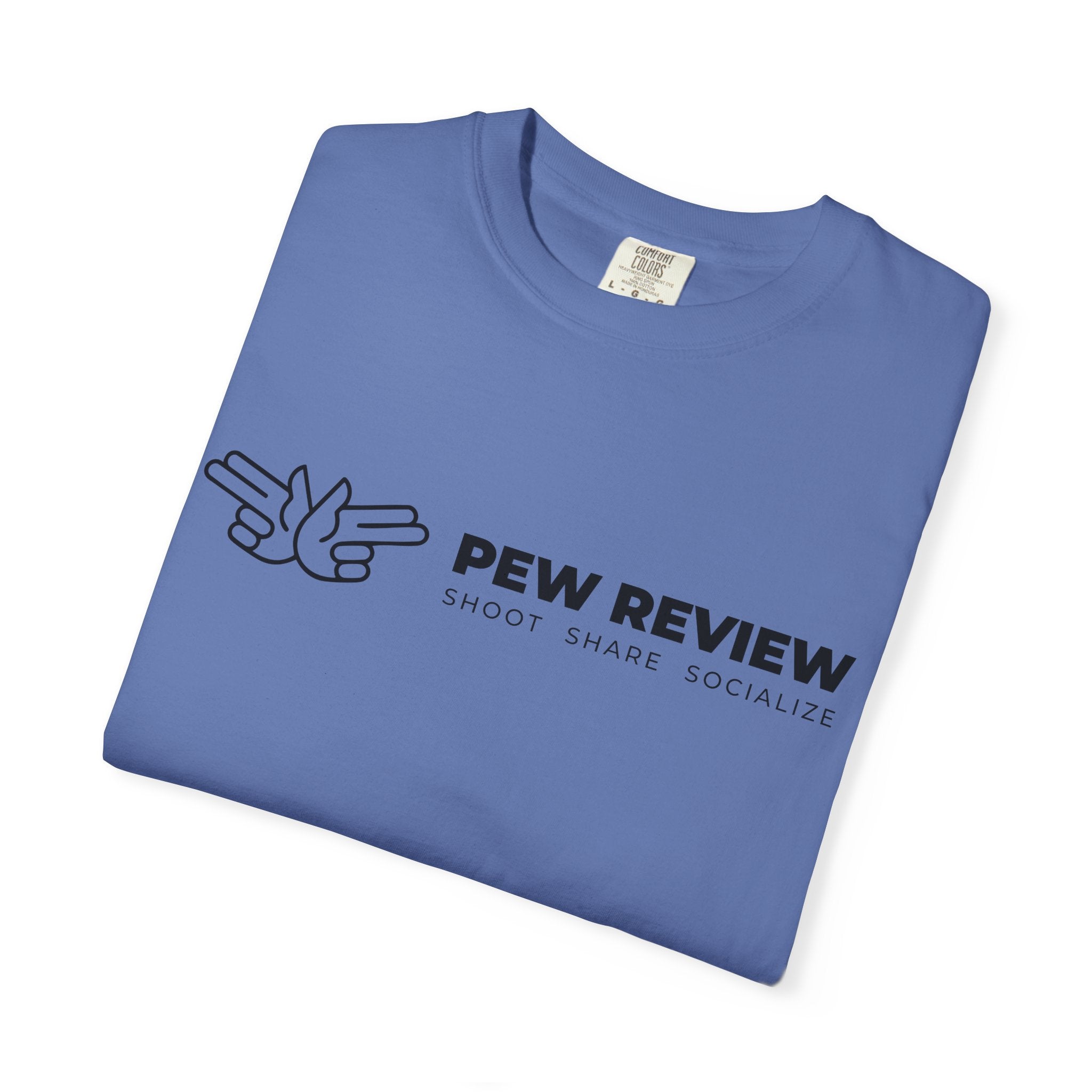 Pew Review logo tee T-Shirt | finger guns outline design