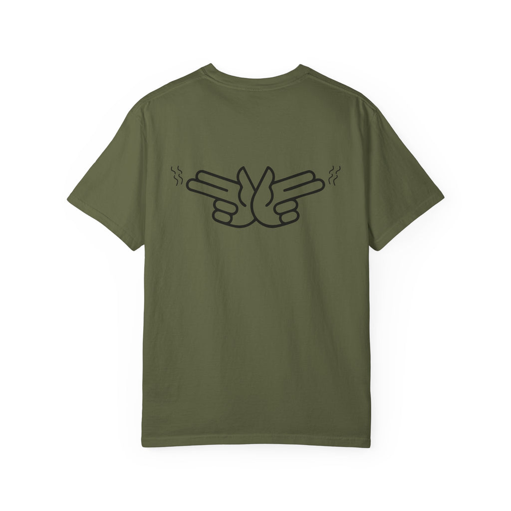 Pew Review logo tee T-Shirt | finger guns outline design