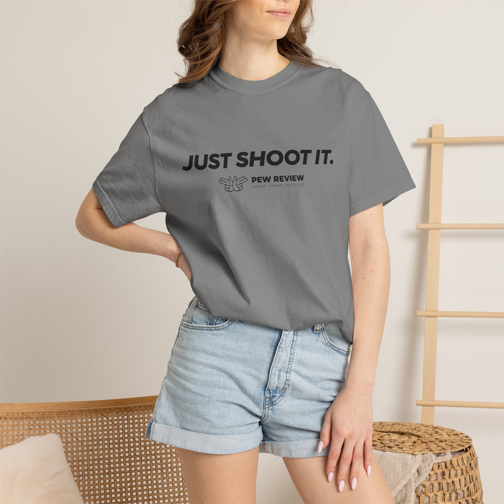 Just Shoot It target graphic T-shirt | Pew Review text print