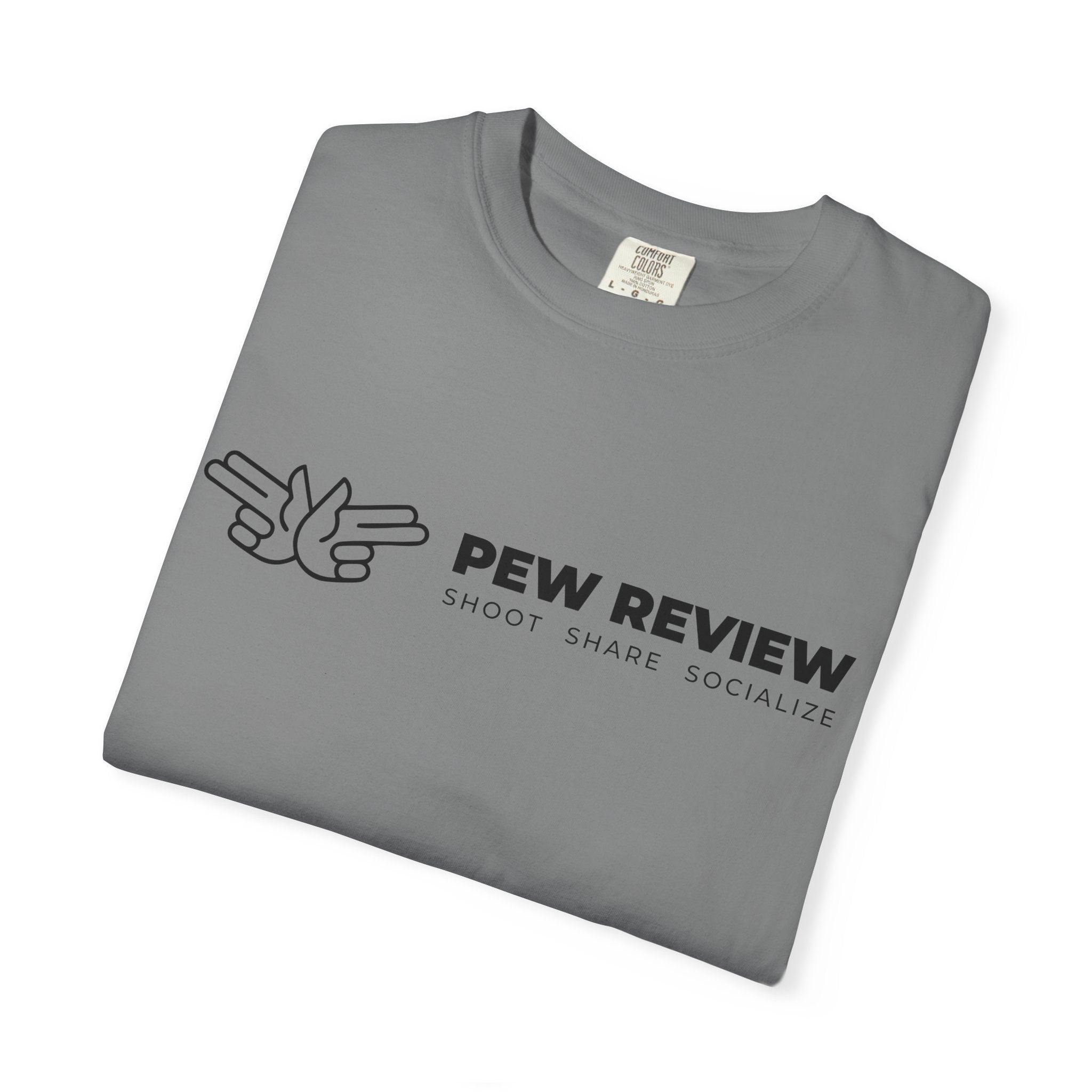 Pew Review logo tee T-Shirt | finger guns outline design