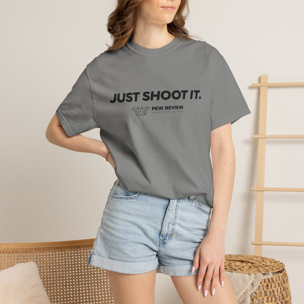 Just Shoot It target graphic T-shirt | Pew Review text print