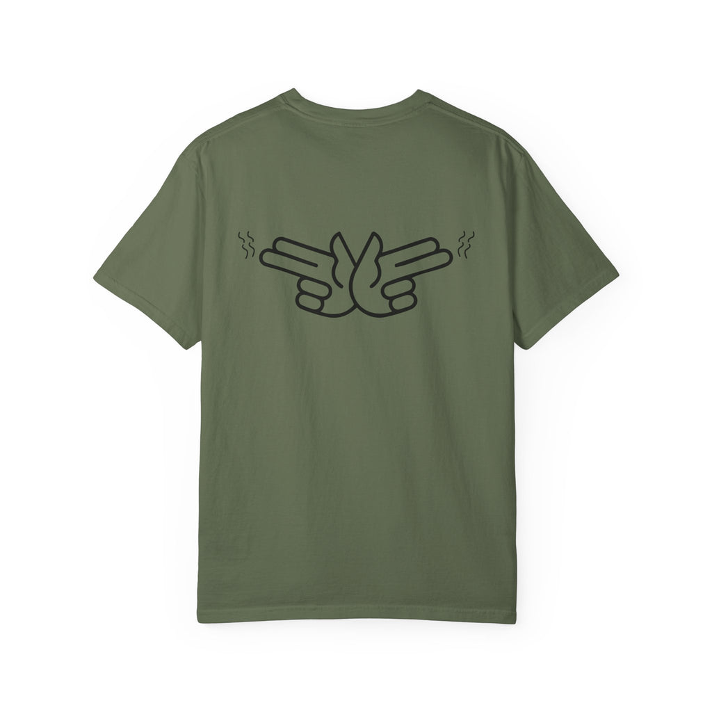 Pew Review logo tee T-Shirt | finger guns outline design
