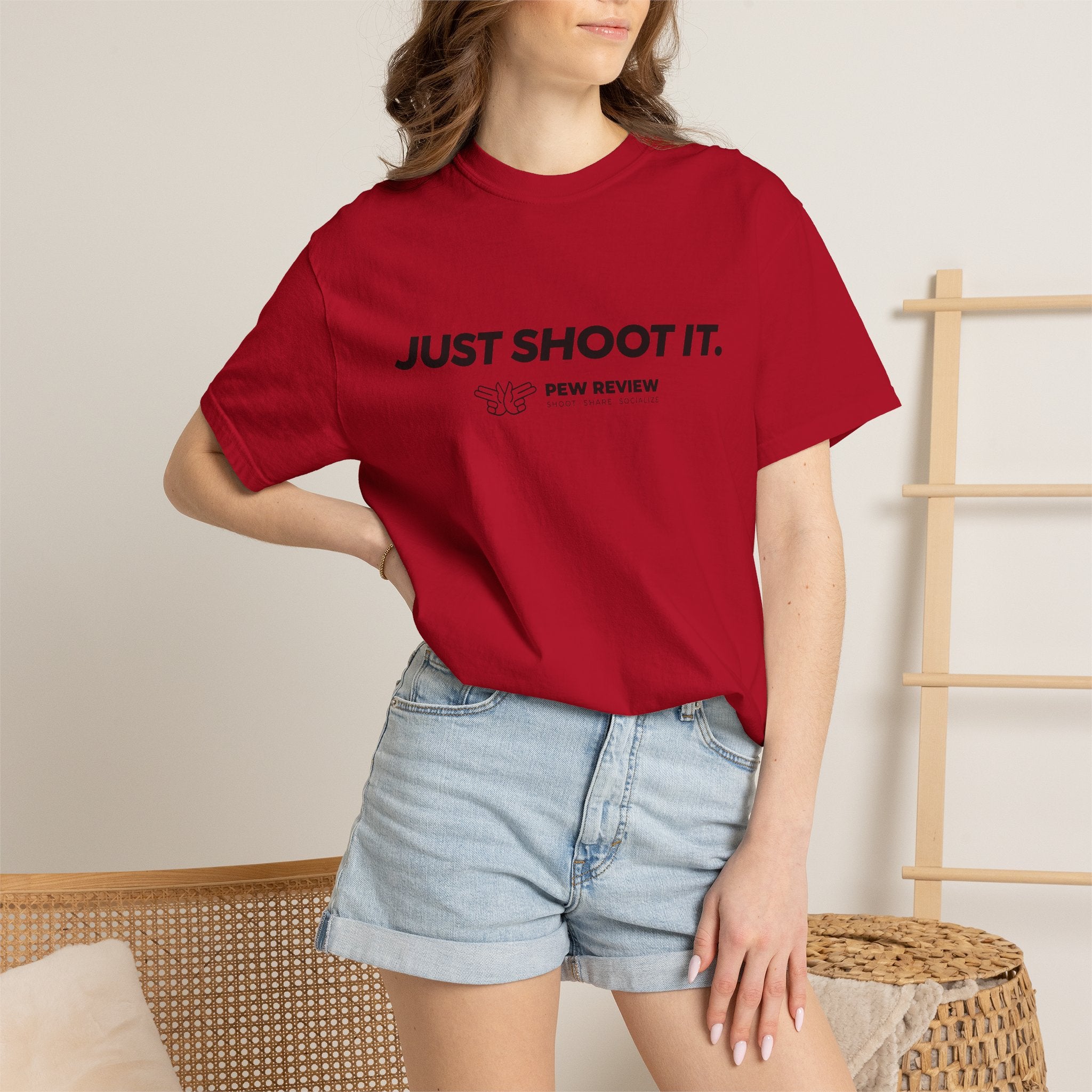 Just Shoot It target graphic T-shirt | Pew Review text print