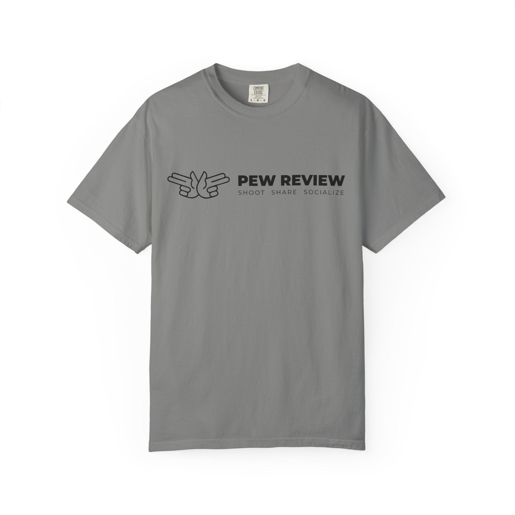 Pew Review logo tee T-Shirt | finger guns outline design
