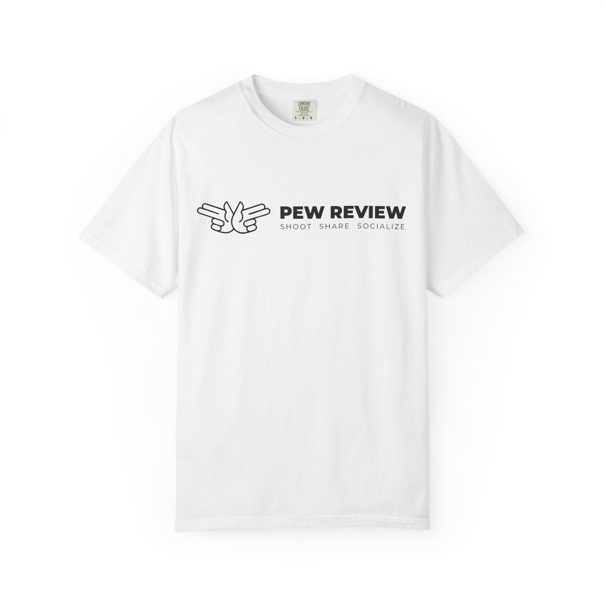 Pew Review logo tee T-Shirt | finger guns outline design