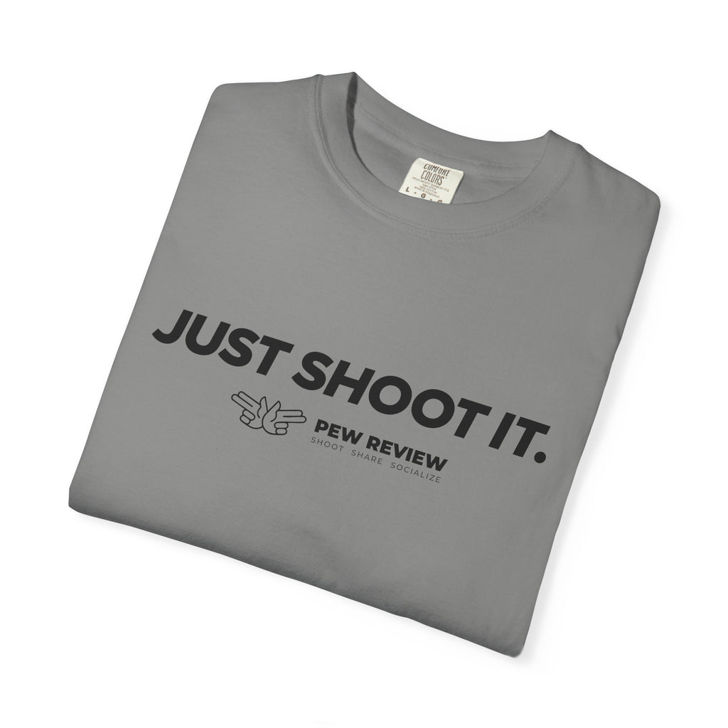 Just Shoot It target graphic T-shirt | Pew Review text print