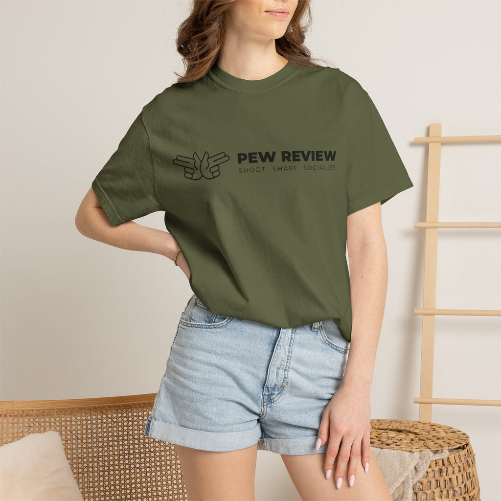 Pew Review logo tee T-Shirt | finger guns outline design