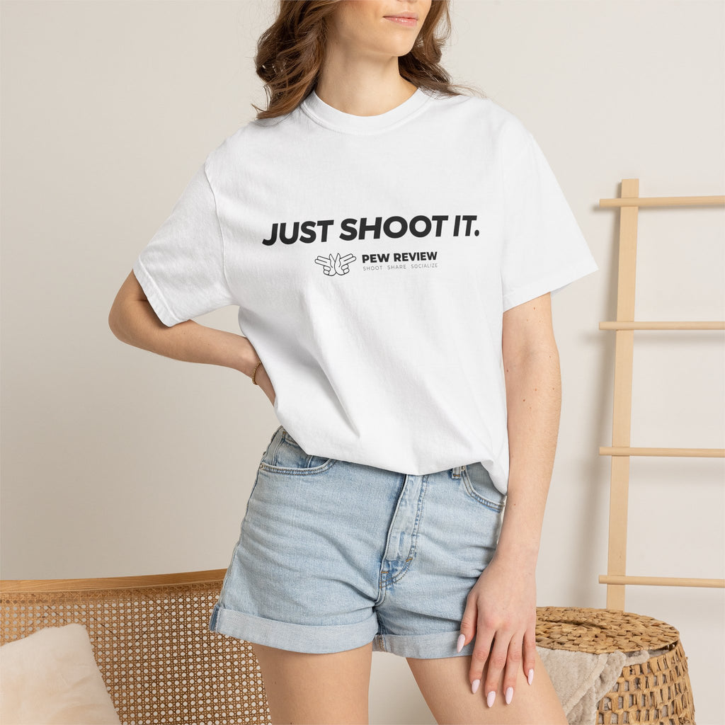Just Shoot It target graphic T-shirt | Pew Review text print