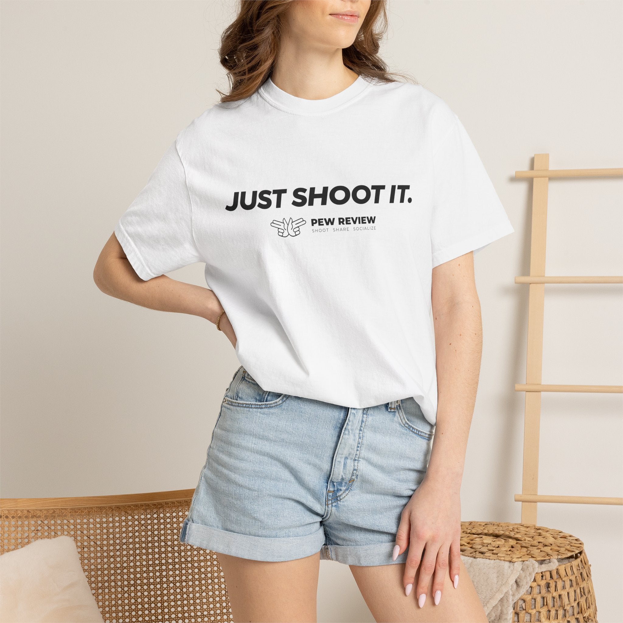 Just Shoot It target graphic T-shirt | Pew Review text print