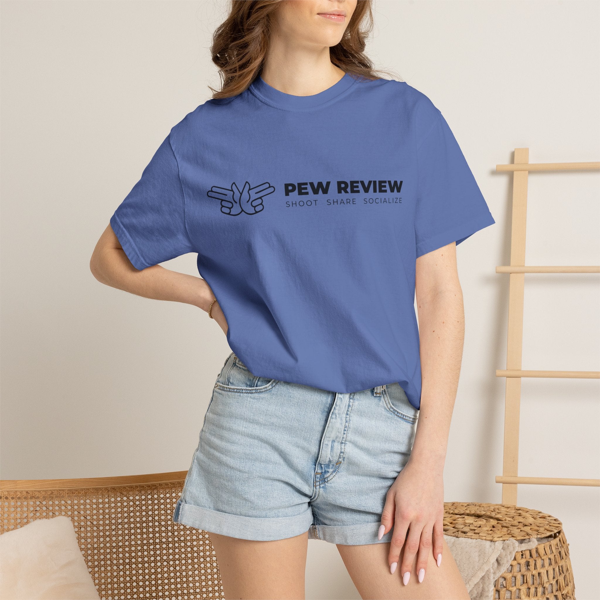 Pew Review logo tee T-Shirt | finger guns outline design