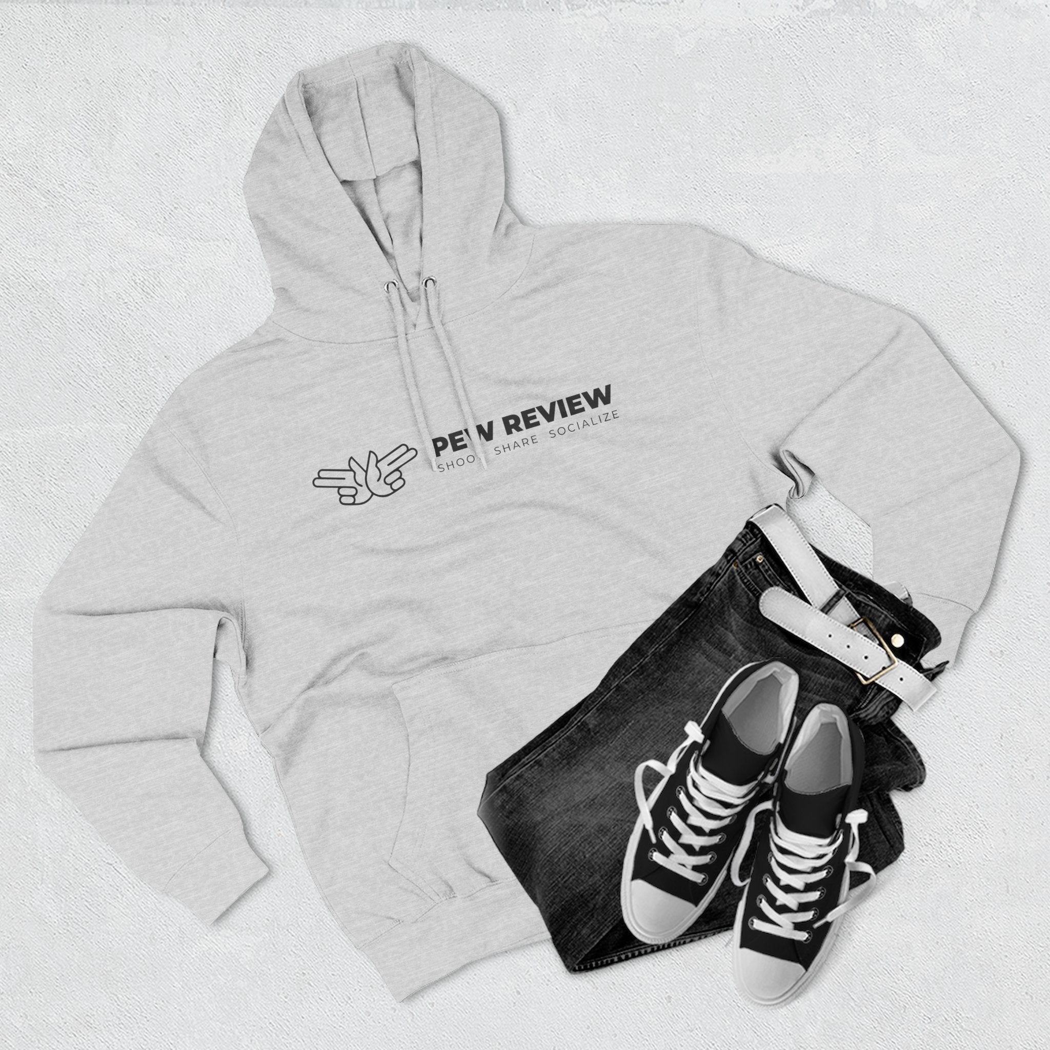 Peace Hand Gesture Hoodie | Minimal Line Art, FEW REVIEW Text