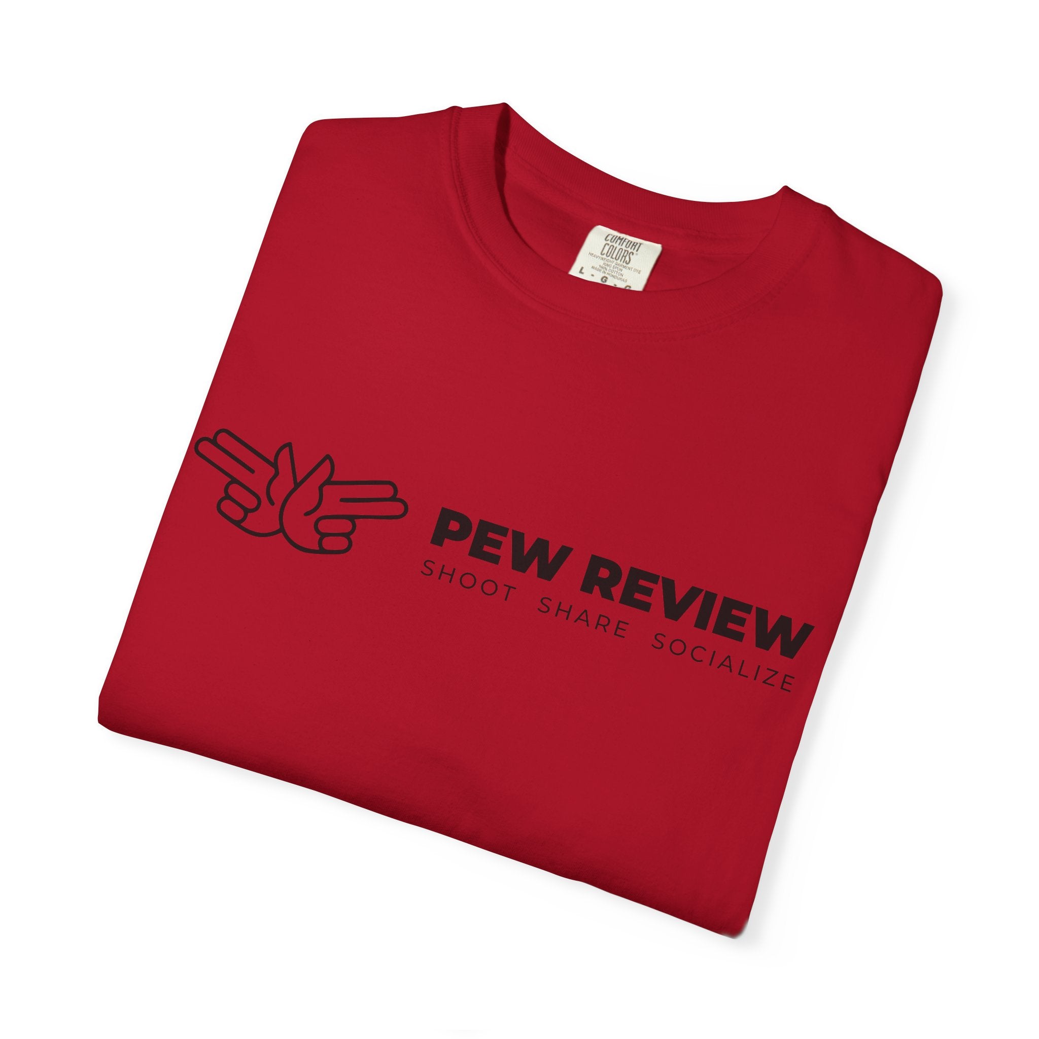Pew Review logo tee T-Shirt | finger guns outline design