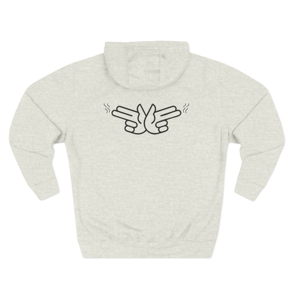 Peace Hand Gesture Hoodie | Minimal Line Art, FEW REVIEW Text