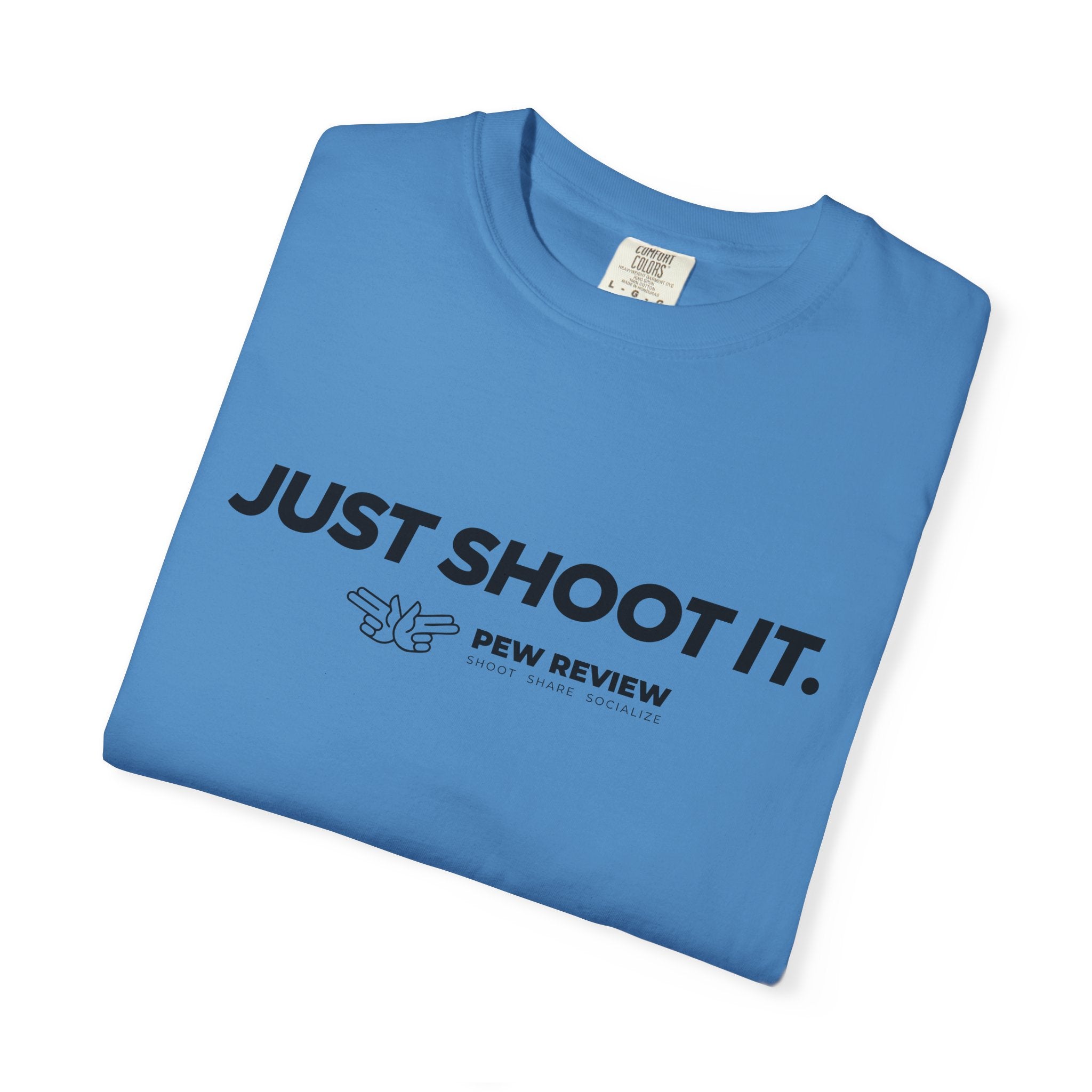 Just Shoot It target graphic T-shirt | Pew Review text print