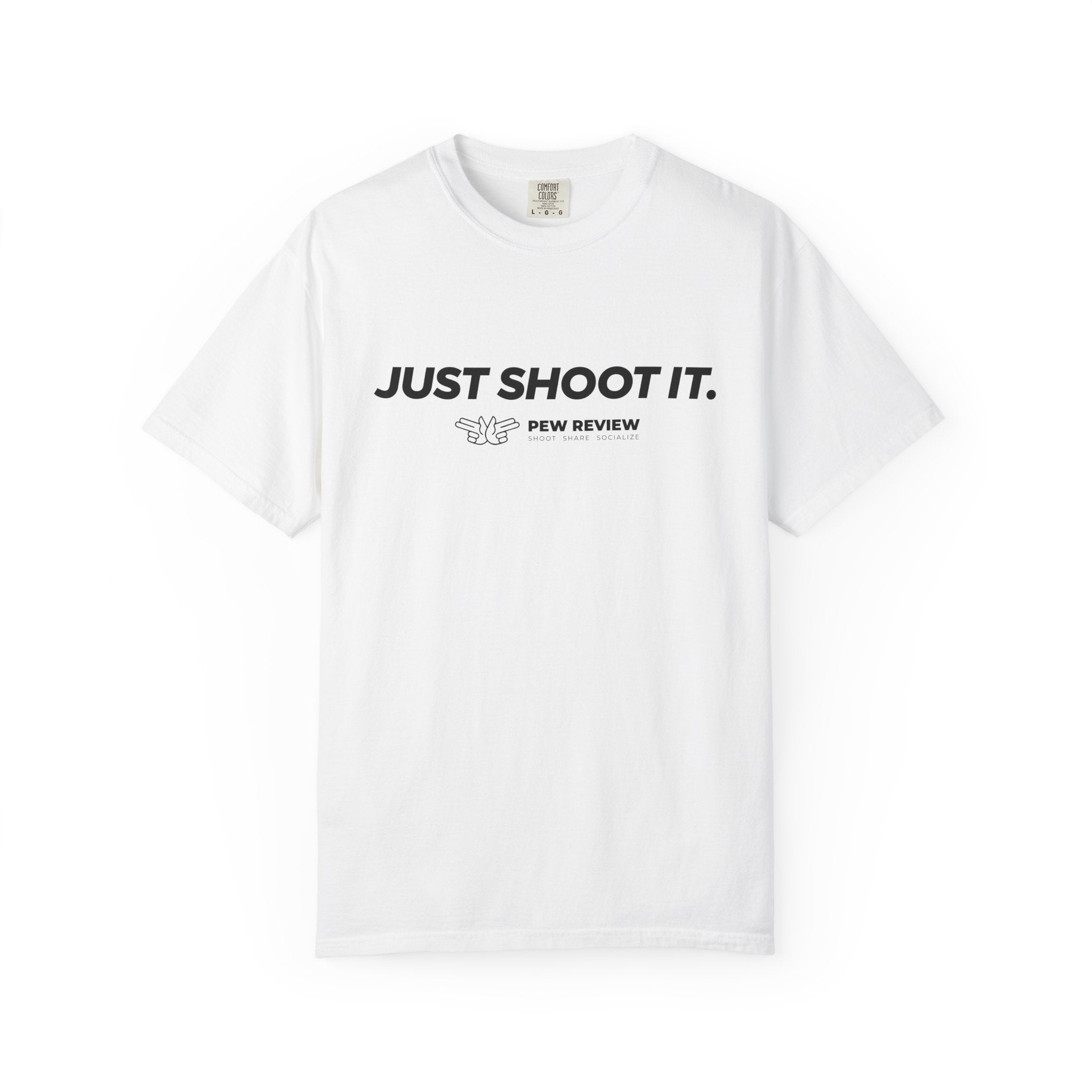 Just Shoot It target graphic T-shirt | Pew Review text print