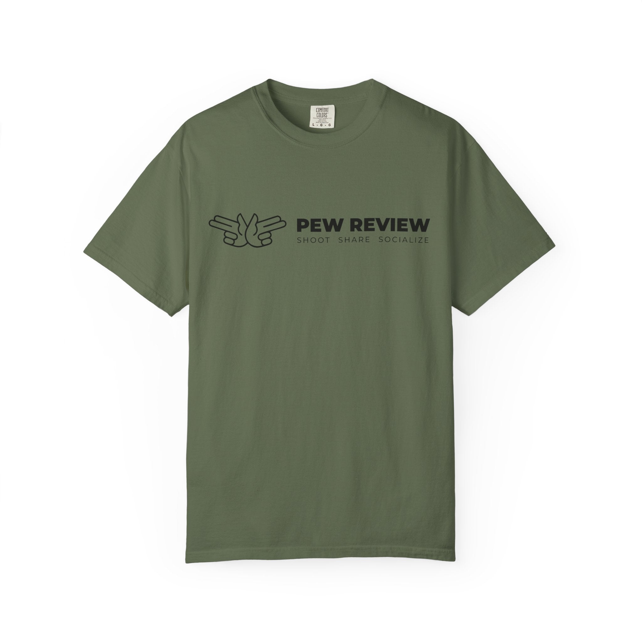 Pew Review logo tee T-Shirt | finger guns outline design