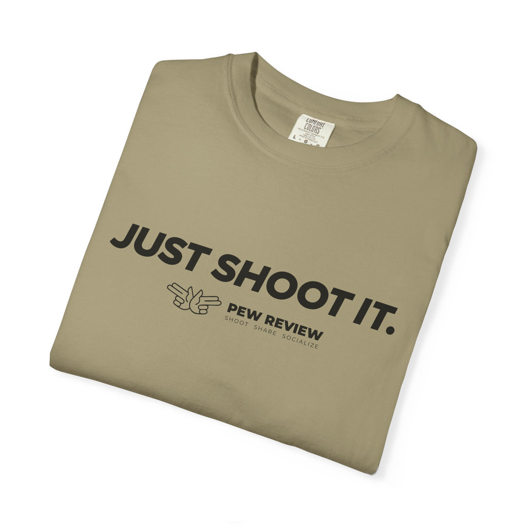 Just Shoot It target graphic T-shirt | Pew Review text print
