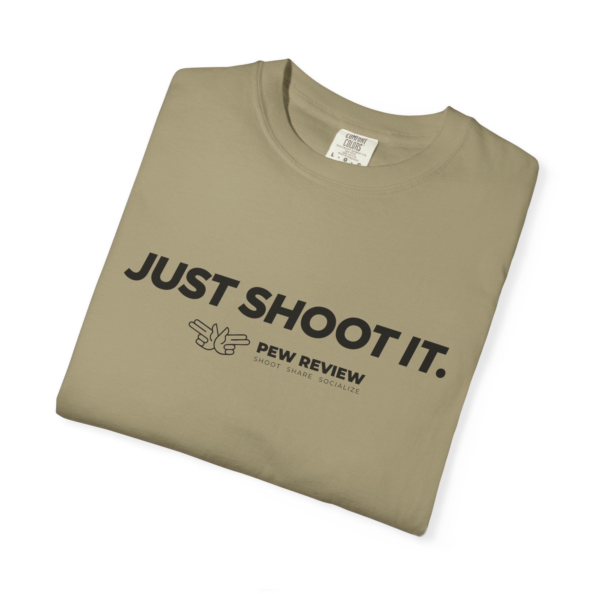 Just Shoot It target graphic T-shirt | Pew Review text print