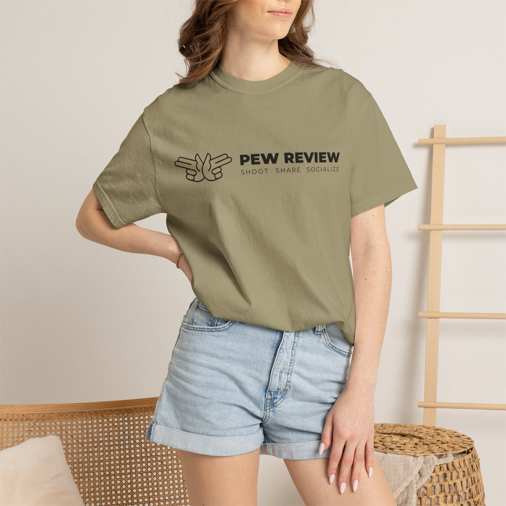 Pew Review logo tee T-Shirt | finger guns outline design