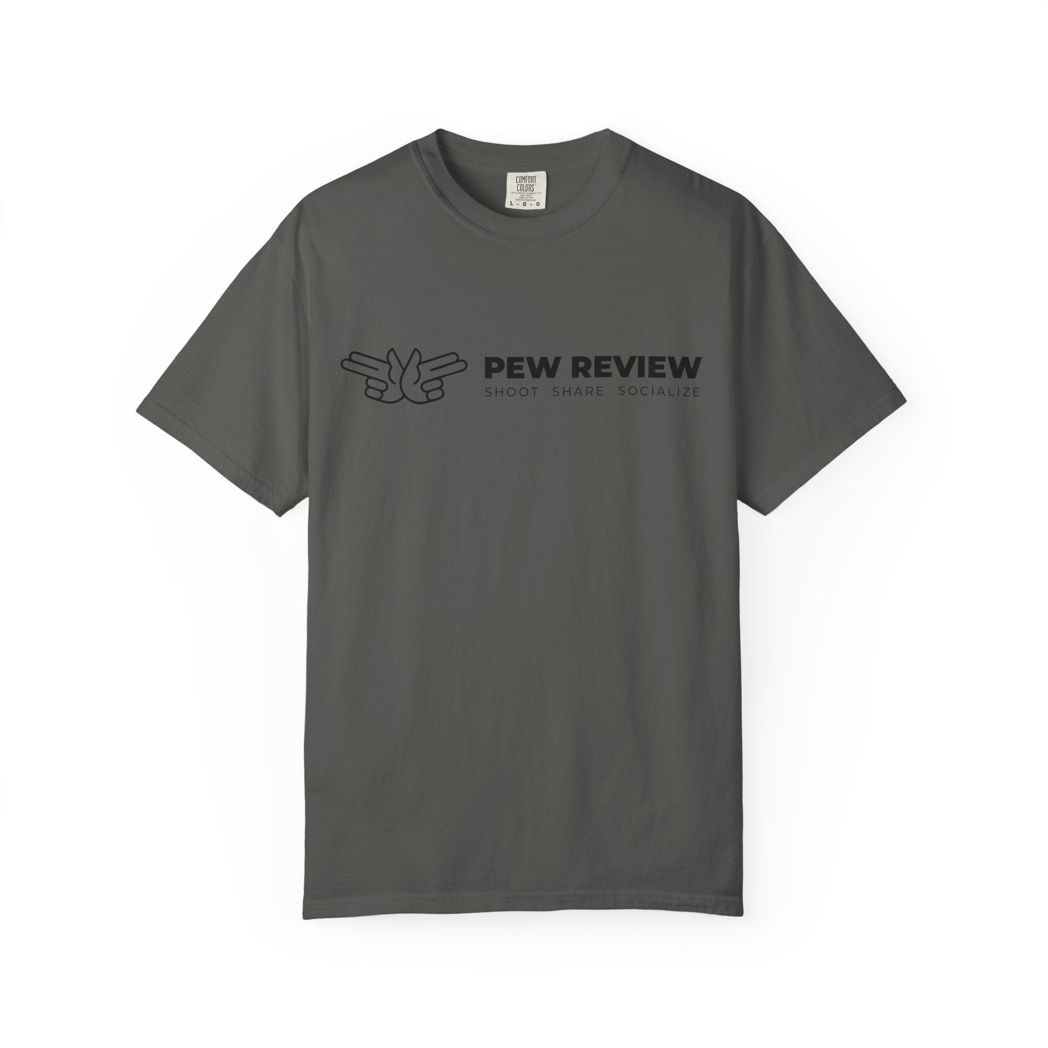 Pew Review logo tee T-Shirt | finger guns outline design