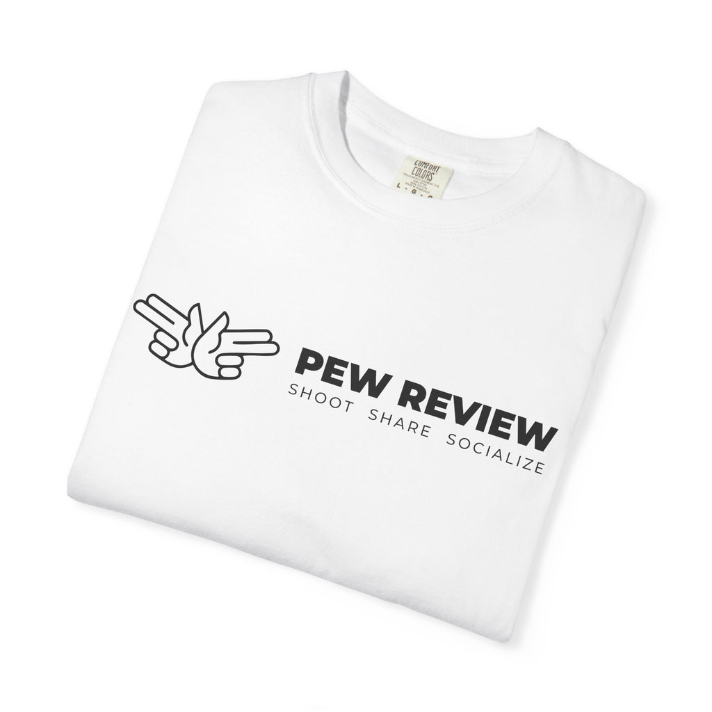 Pew Review logo tee T-Shirt | finger guns outline design