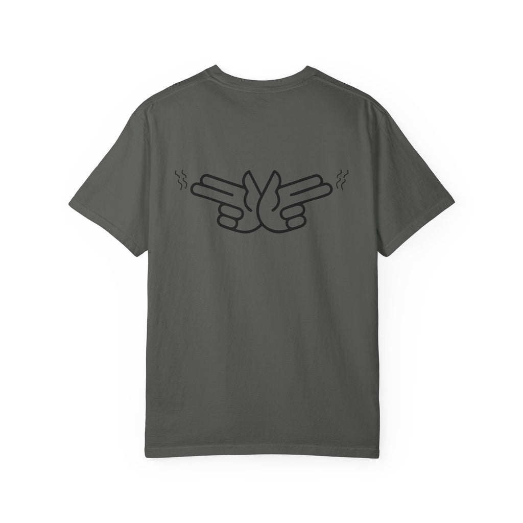 Pew Review logo tee T-Shirt | finger guns outline design