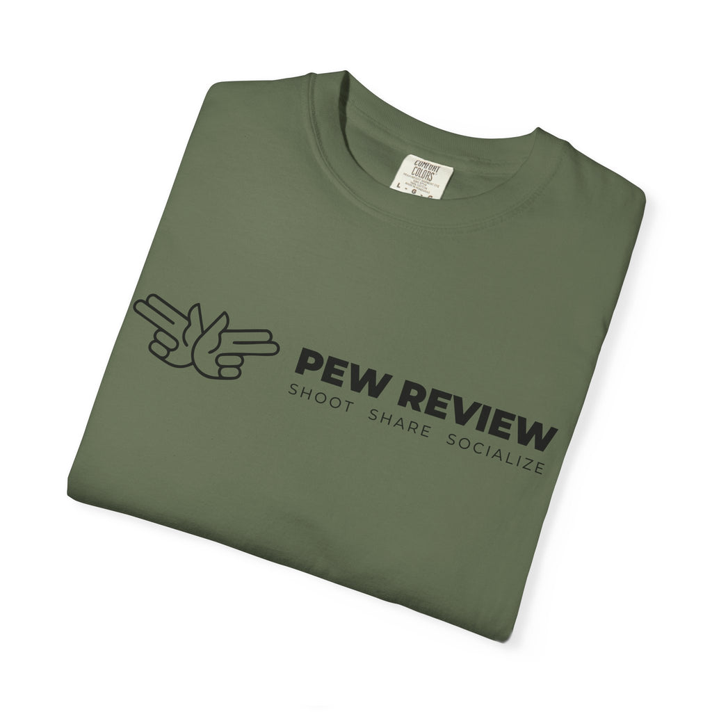 Pew Review logo tee T-Shirt | finger guns outline design