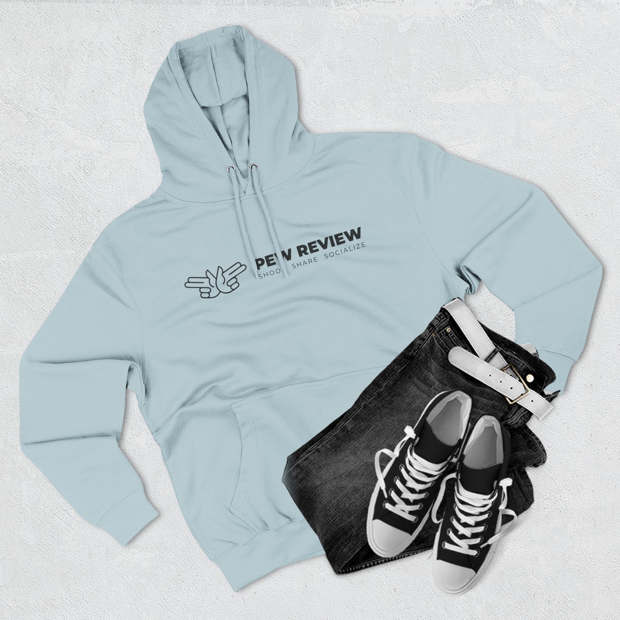 Peace Hand Gesture Hoodie | Minimal Line Art, FEW REVIEW Text