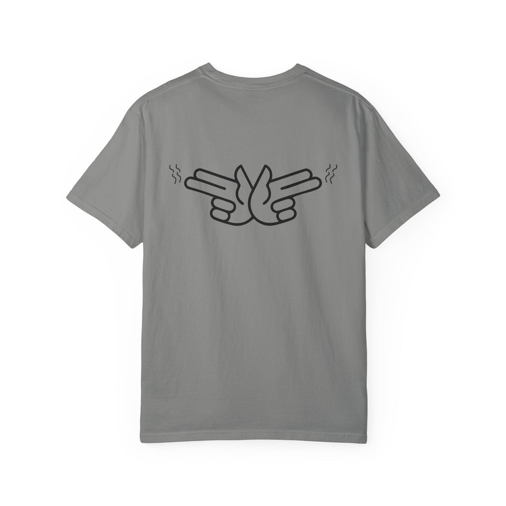 Pew Review logo tee T-Shirt | finger guns outline design