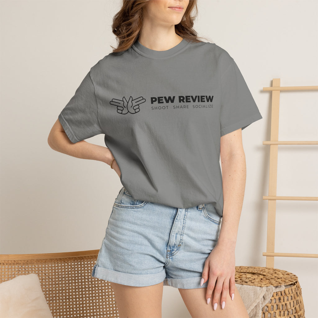 Pew Review logo tee T-Shirt | finger guns outline design