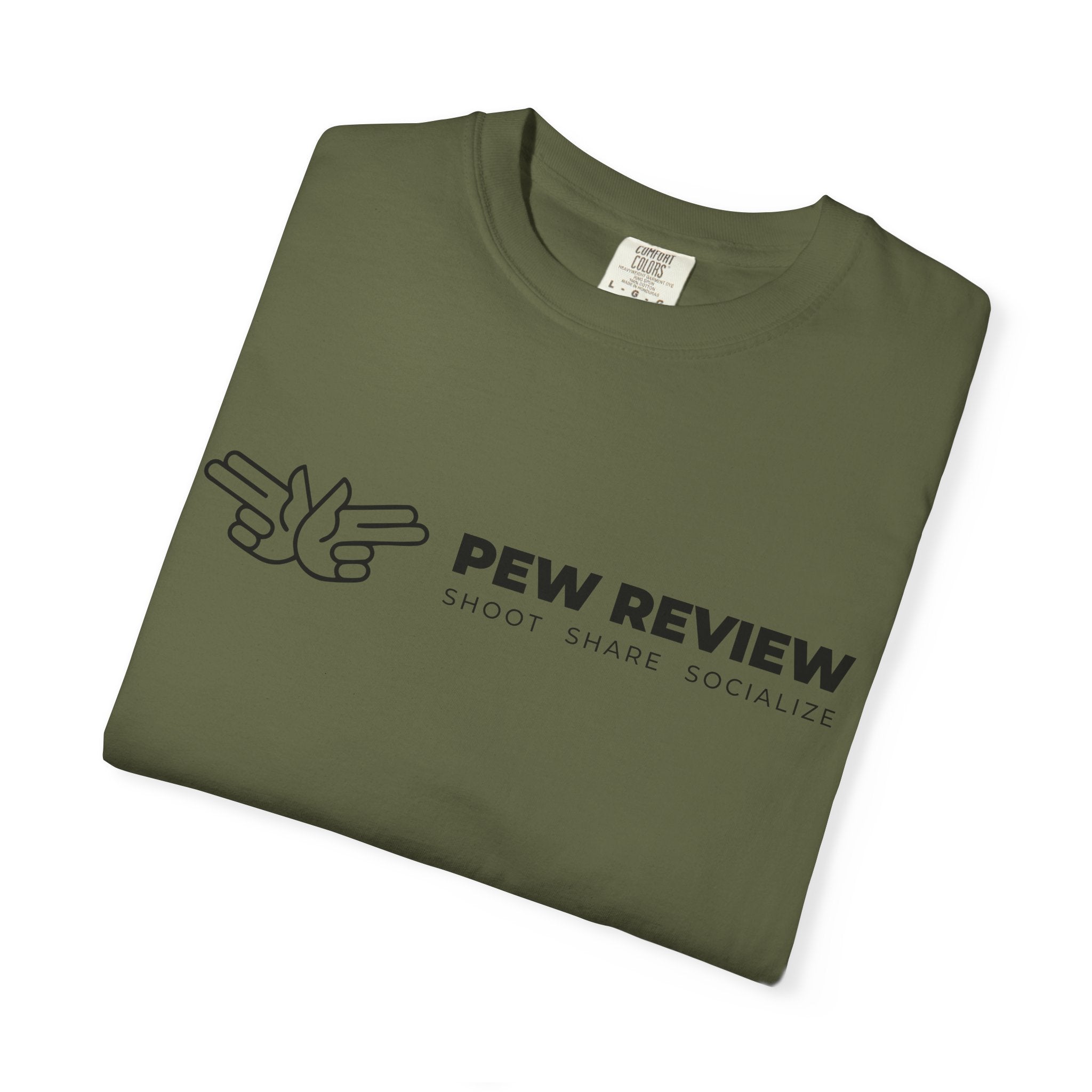 Pew Review logo tee T-Shirt | finger guns outline design