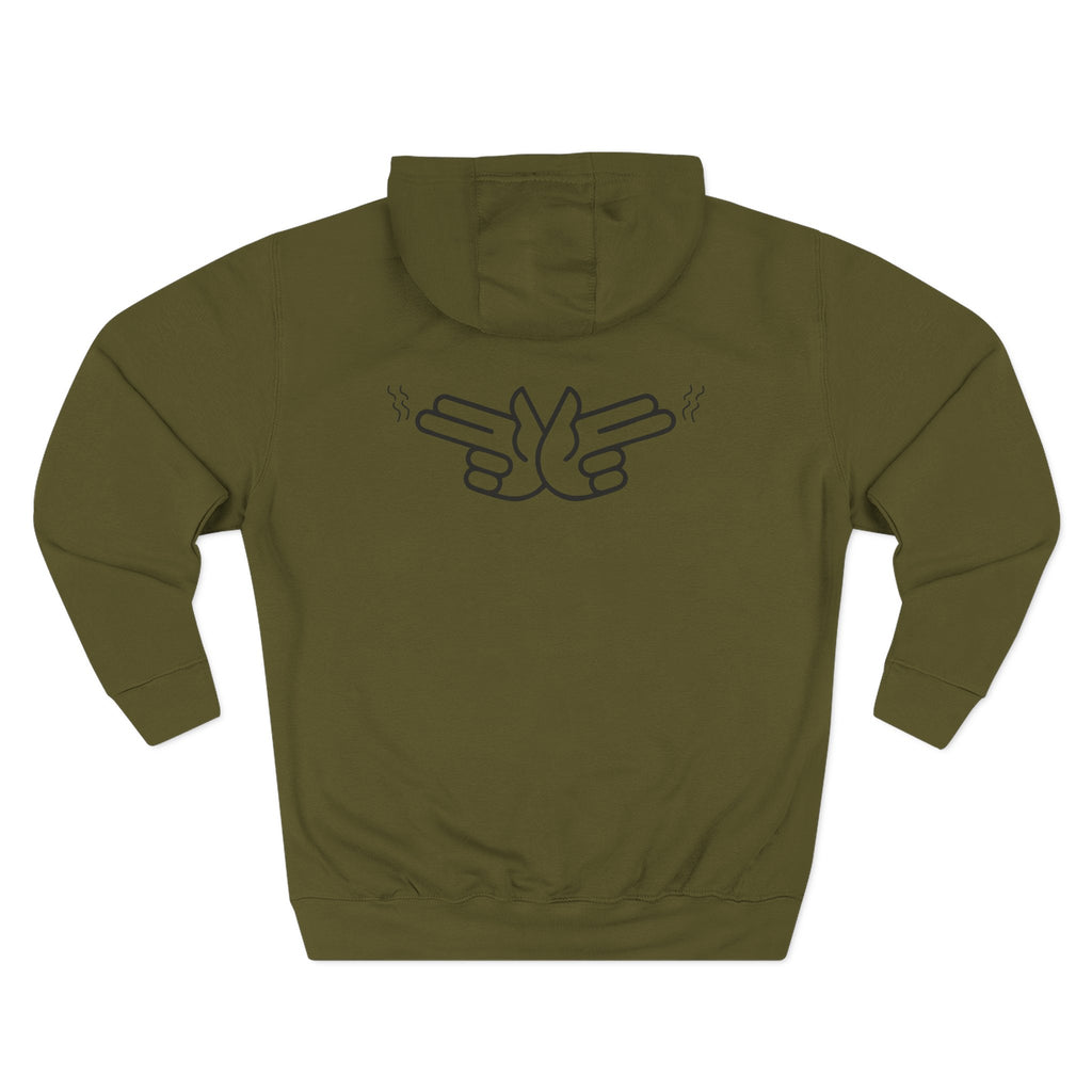 Peace Hand Gesture Hoodie | Minimal Line Art, FEW REVIEW Text